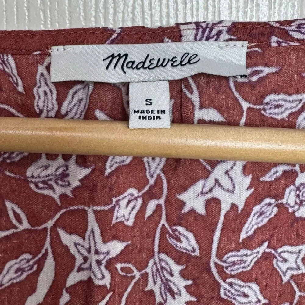 Madewell‎ Puff-Sleeve Wrap Crop Top in Batik Vine small nwot
